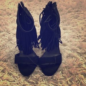Black fringe stiletto sandal